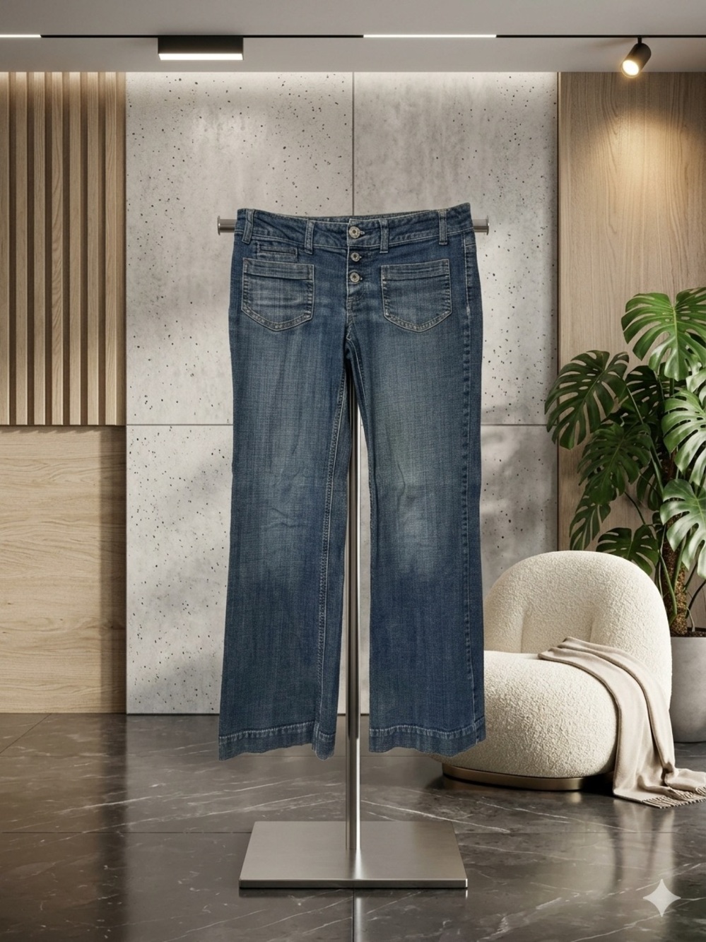 American Eagle Outfitters Women's Wide-Leg Jeans in Blue Wash